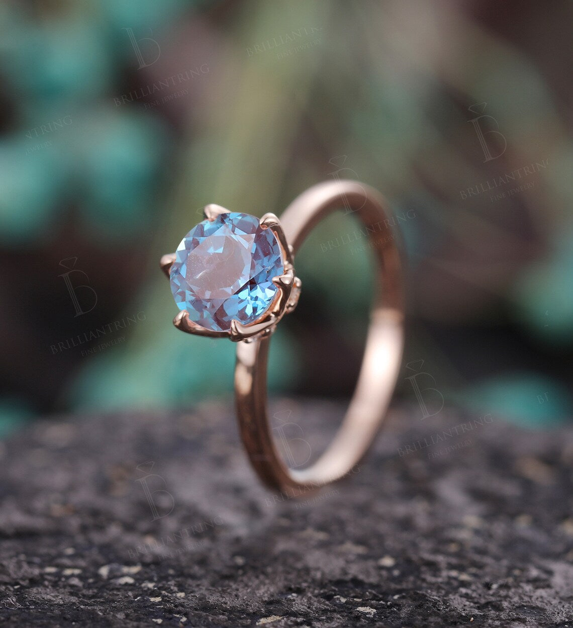 Alexandrite engagement ring vintage prong set unique moissanite rose gold wedding ring art deco solitaire anniversary promise wedding ring