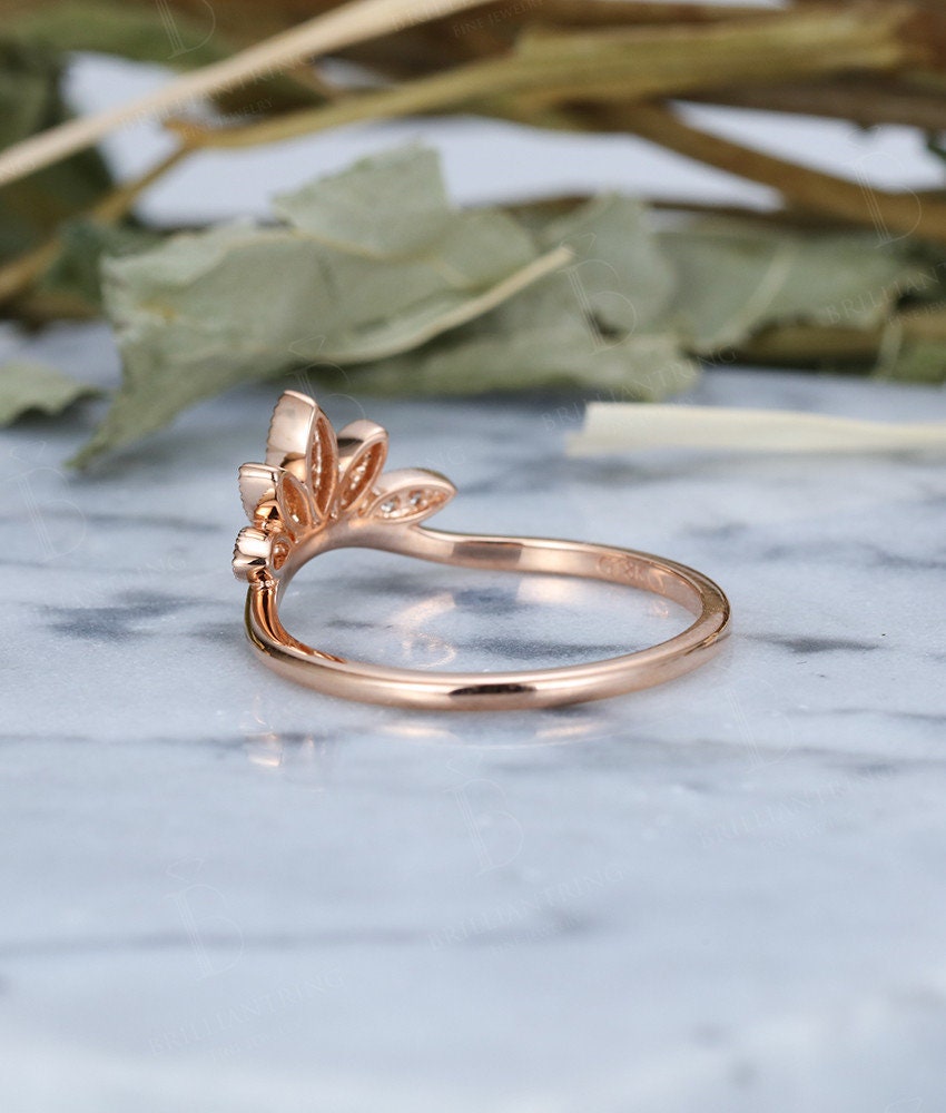 Alternative engagement ring vintage curved 14k rose gold Antique Halo diamond wedding   Unique bridal Birthstone Jewelry Anniversary