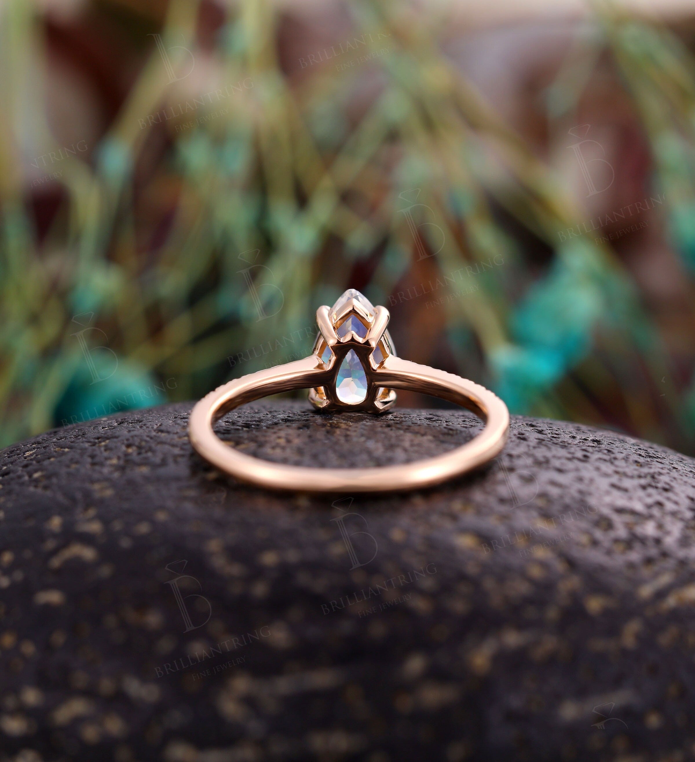 Moonstone engagement ring Rose gold pear shaped vintage Half eternity unique Wedding  Jewelry birthstone Anniversary wedding ring