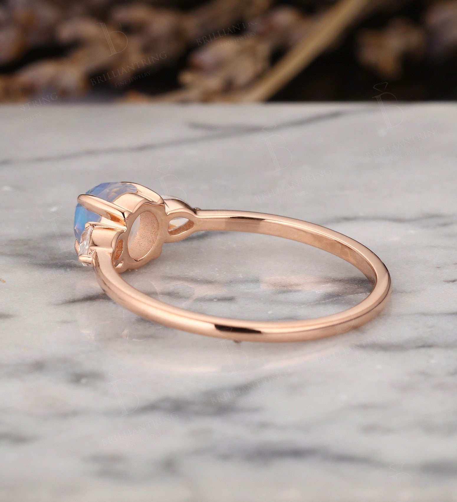 Moonstone rose cut engagement ring pear shaped moissanite unique rose gold vintage ring antique Jewelry art doco anniversary wedding ring