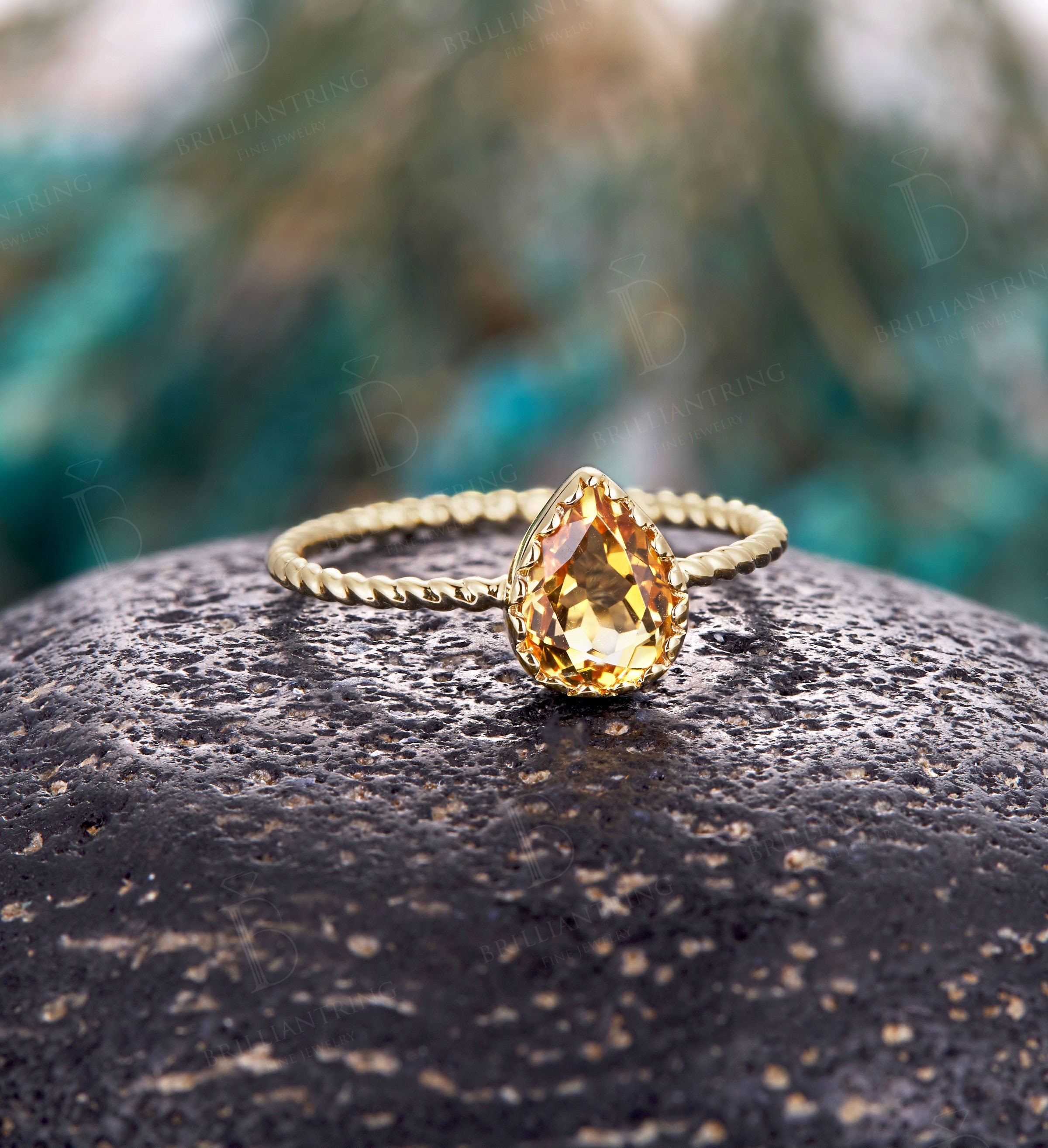 Art deco Citrine engagement ring yellow gold wedding ring pear cut ring vintage rings antique ring Anniversary ring solitaire ring