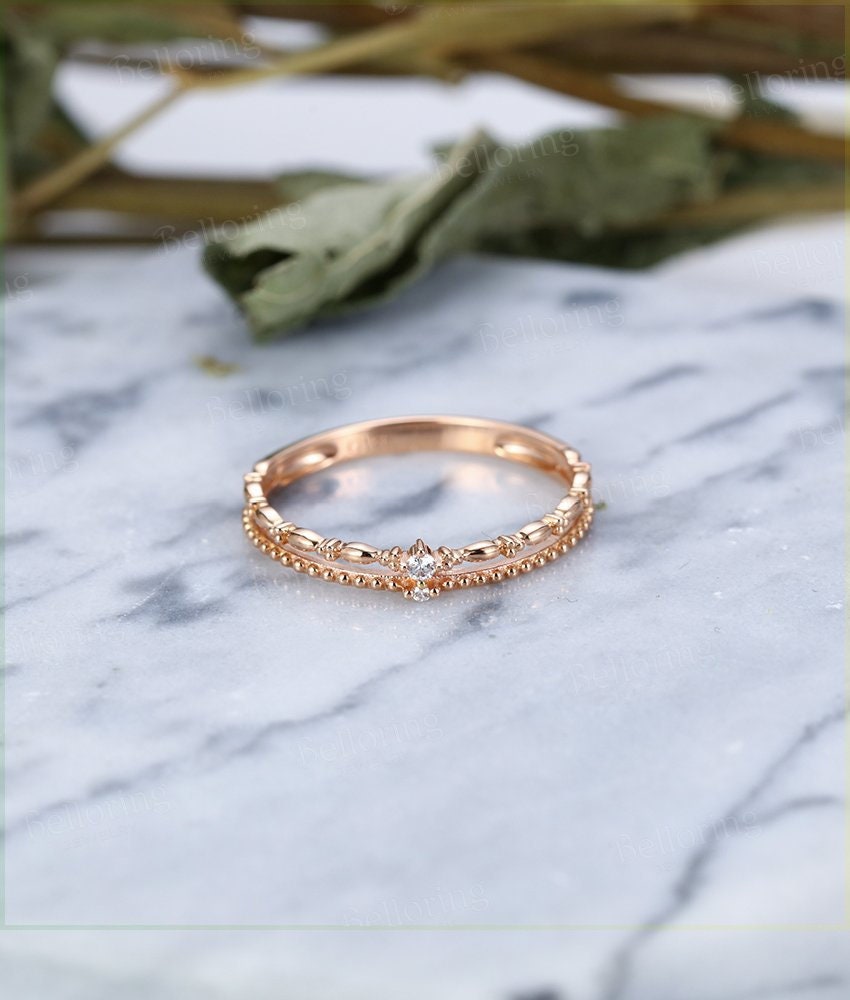 14K Rose Gold Engagement Ring vintage  Antique Halo diamond wedding  Half eternity  Jewelry birthstone Anniversary wedding ring