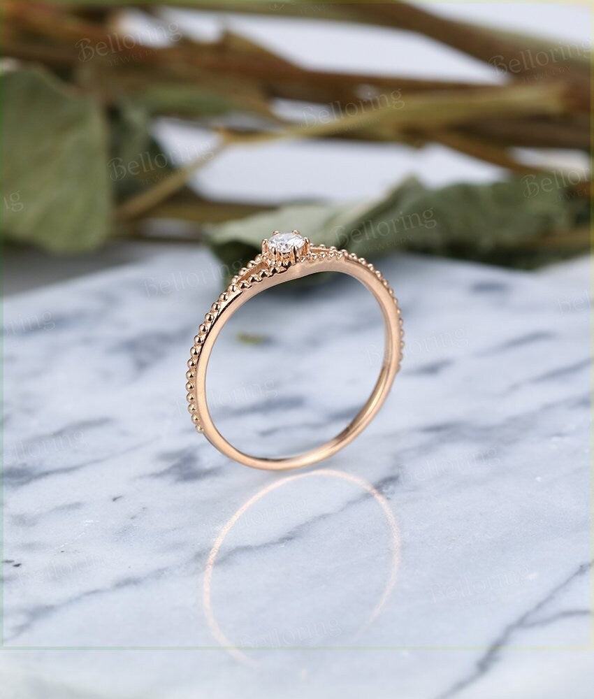 14k  Rose Gold Engagement Ring vintage Art Deco Halo diamond Half eternity wedding antique Bridal  Jewelry Promise  Anniversary wedding ring