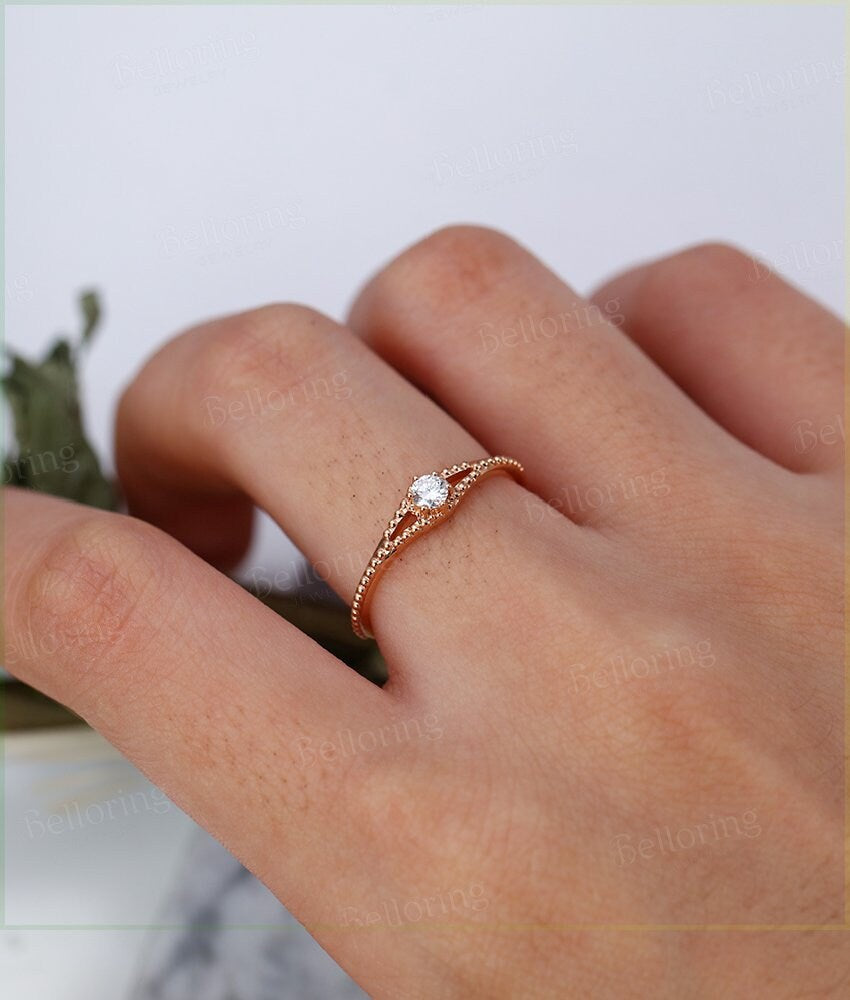 14k  Rose Gold Engagement Ring vintage Art Deco Halo diamond Half eternity wedding antique Bridal  Jewelry Promise  Anniversary wedding ring