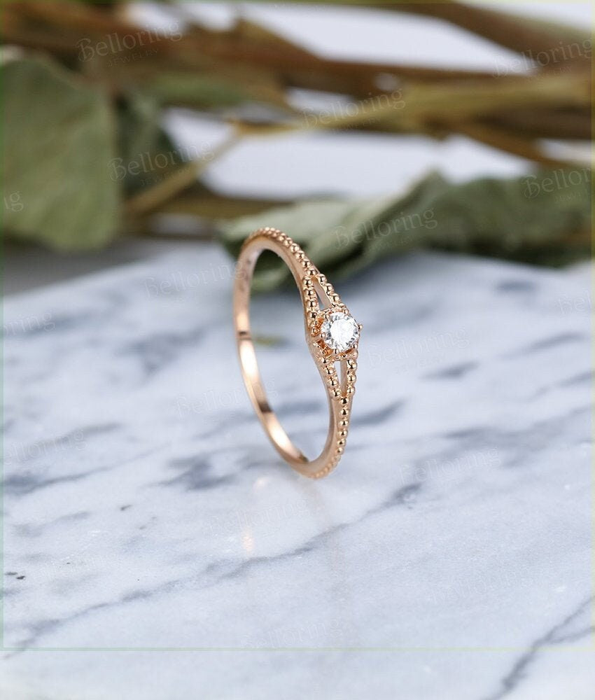 14k  Rose Gold Engagement Ring vintage Art Deco Halo diamond Half eternity wedding antique Bridal  Jewelry Promise  Anniversary wedding ring