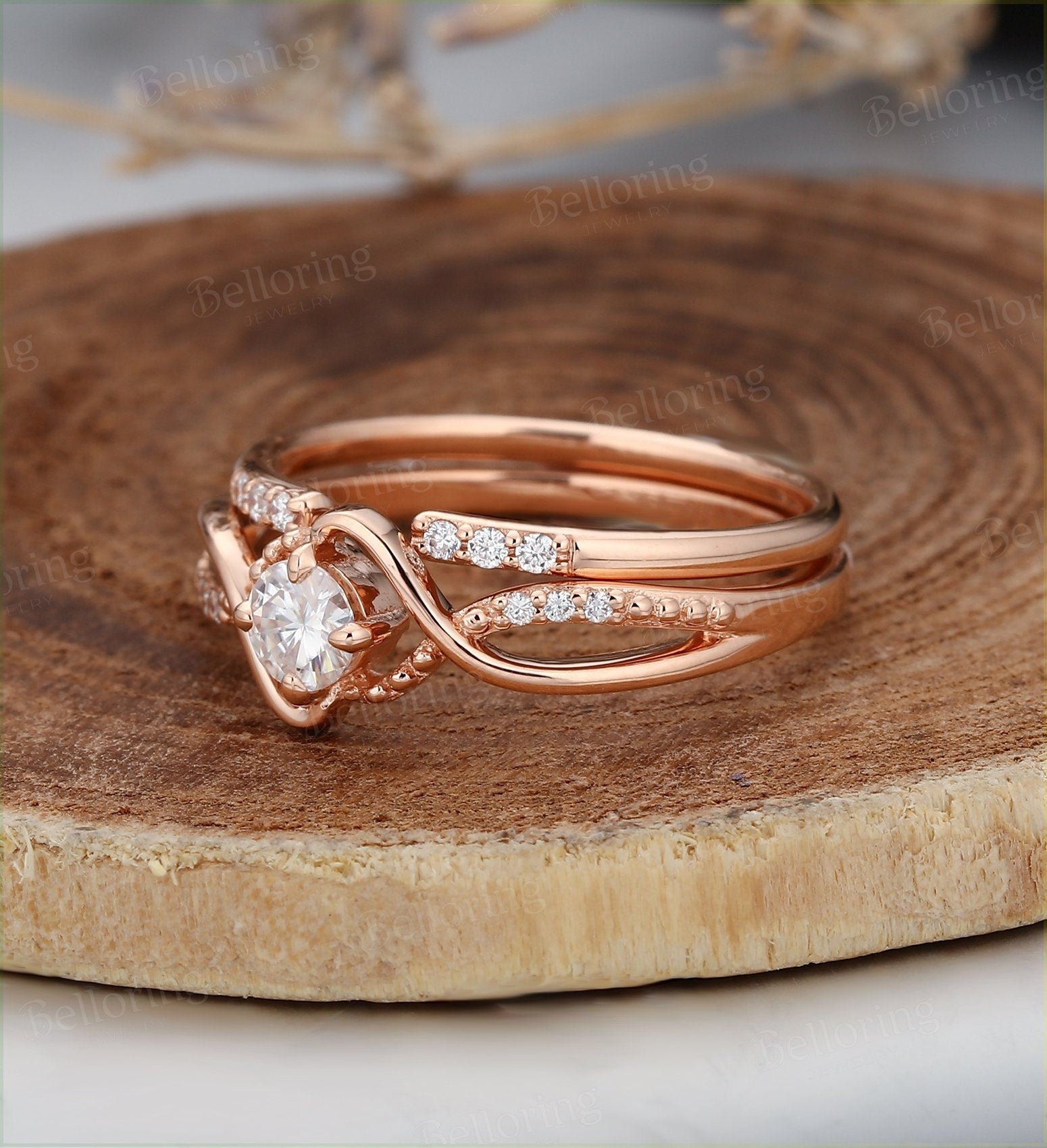 Art deco moissanite engagement ring Vintage antique halo diamond rose gold Unique wedding ring   Jewelry Anniversary wedding ring