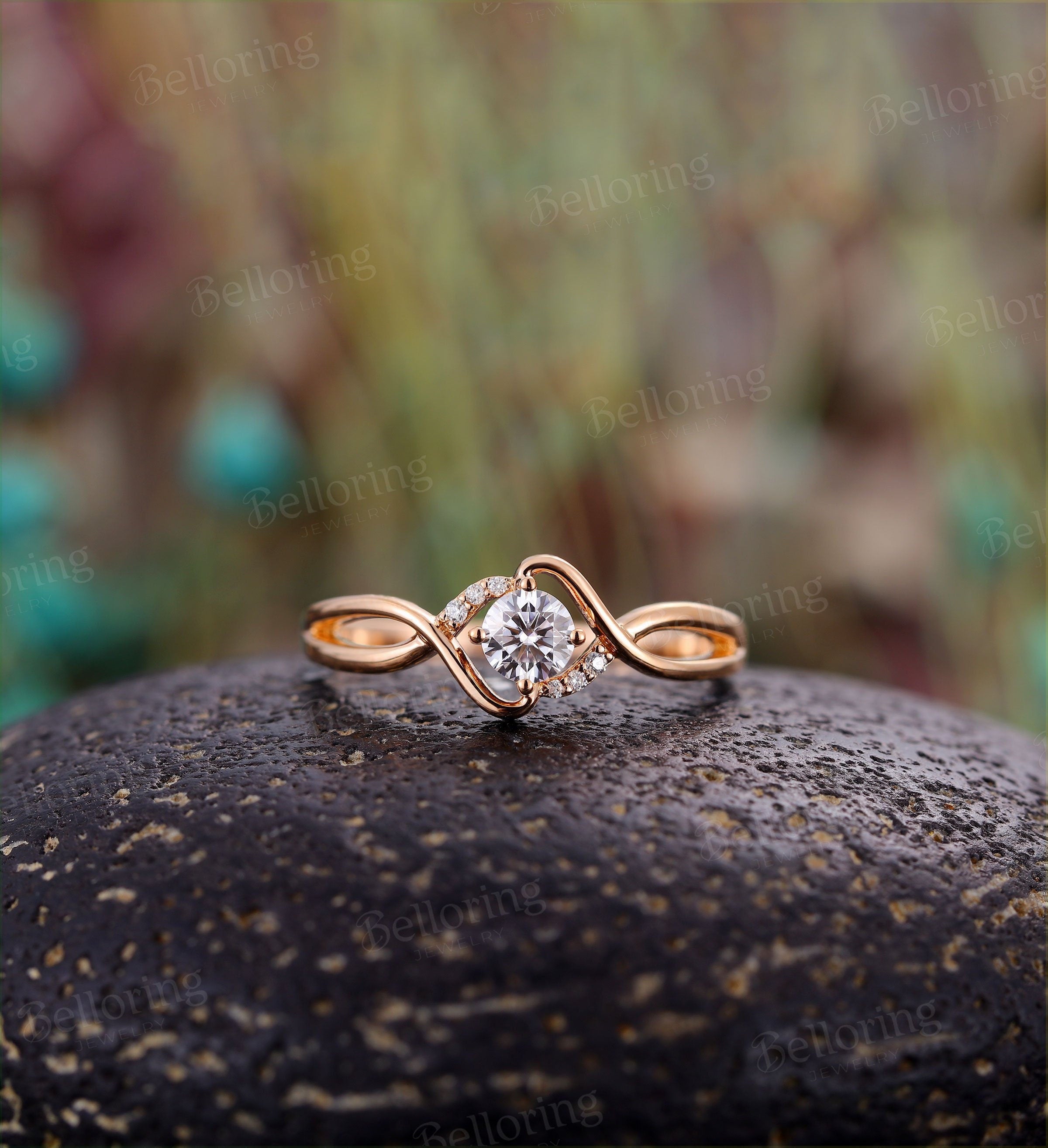 Moissanite engagement ring Vintage art deco diamond rose gold Unique wedding  infinity ring Jewelry birthstone Anniversary wedding ring