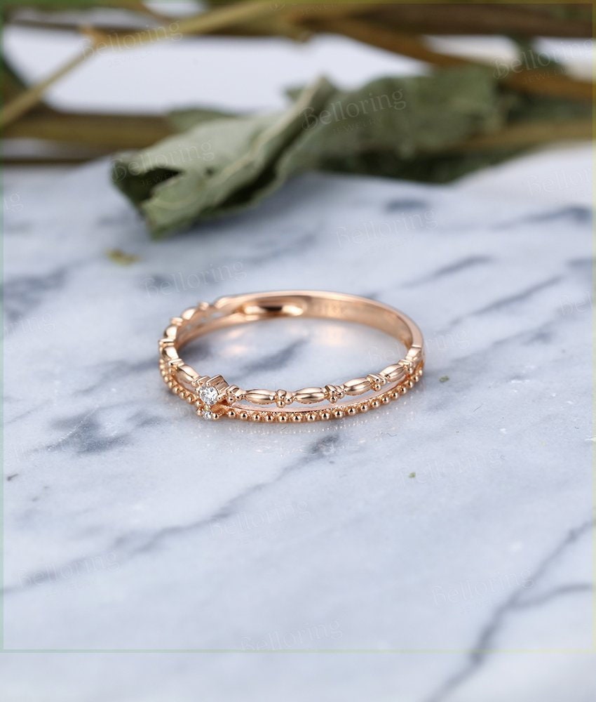 14K Rose Gold Engagement Ring vintage  Antique Halo diamond wedding  Half eternity  Jewelry birthstone Anniversary wedding ring