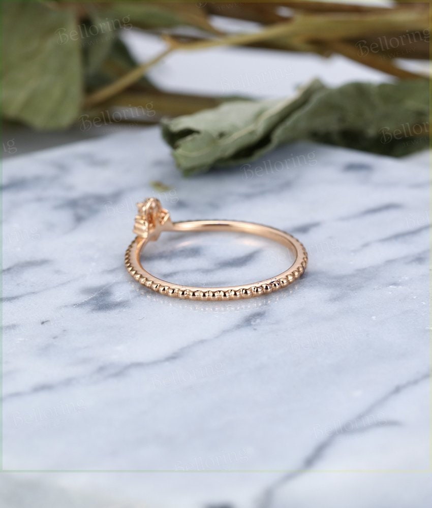 Diamond wedding band Art Deco Vintage  14k rose Gold unique round cut  Antique wedding ring   Promise Anniversary wedding ring