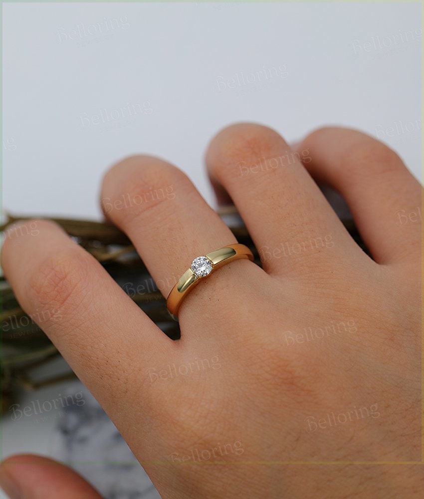 Moissanite yellow gold engagement ring, solitaire vintage wedding ring Bridal ring, Unique wedding ring Antique Promise Anniversary ring