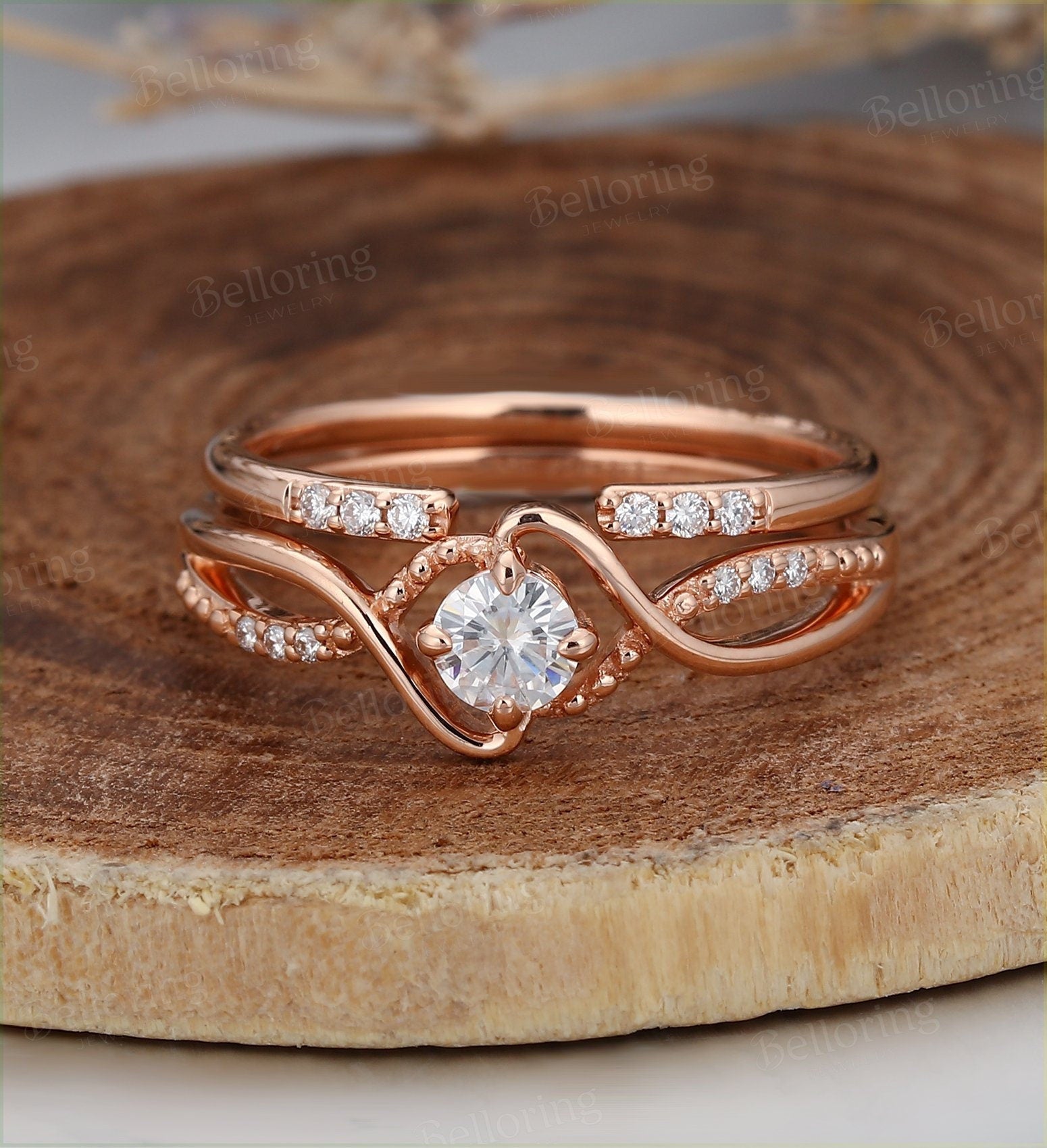 Art deco moissanite engagement ring Vintage antique halo diamond rose gold Unique wedding ring   Jewelry Anniversary wedding ring