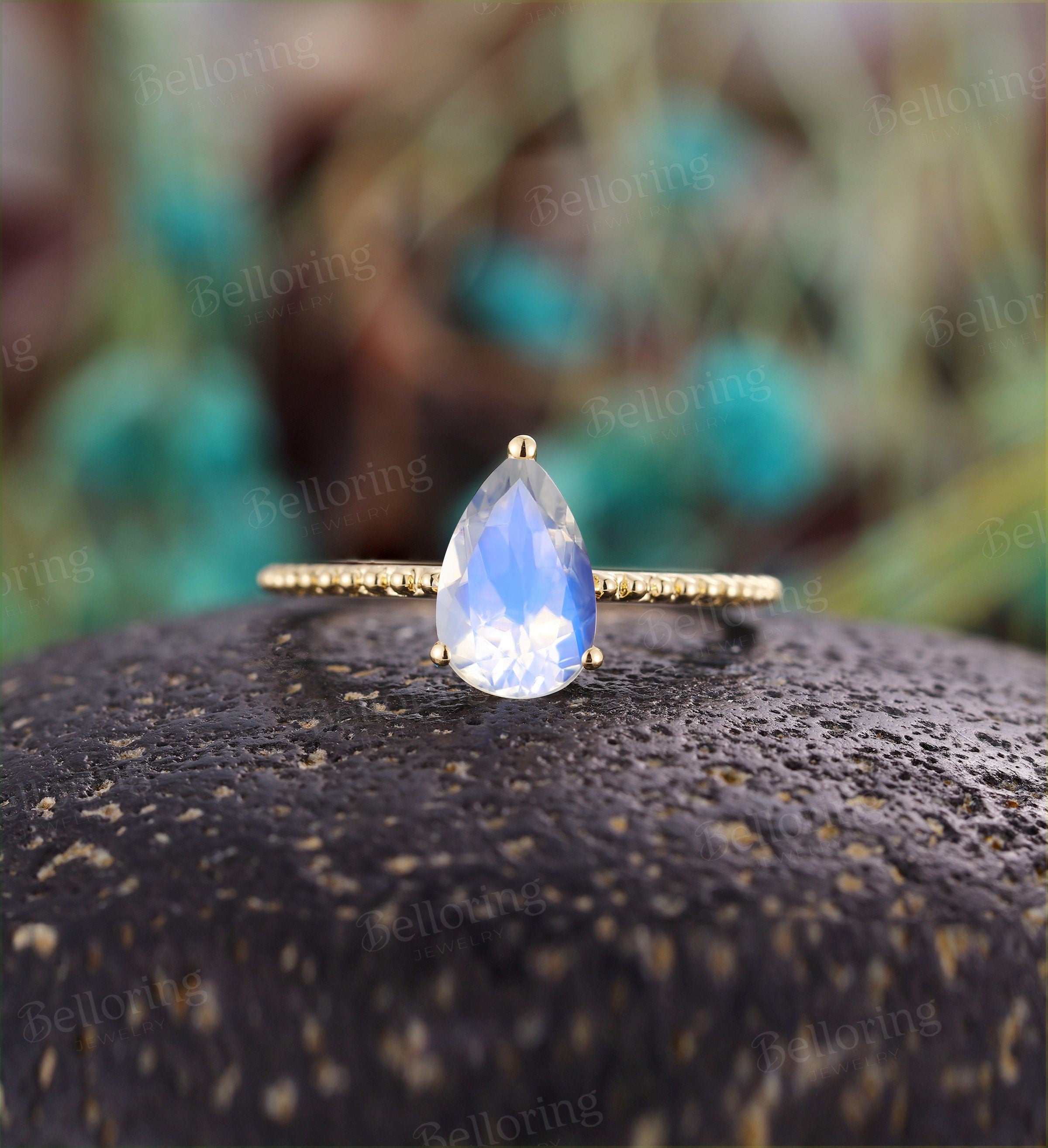 Moonstone engagement ring 14k yellow gold pear shaped vintage Solitaire Wedding  Bridal Jewelry birthstone  Anniversary wedding ring