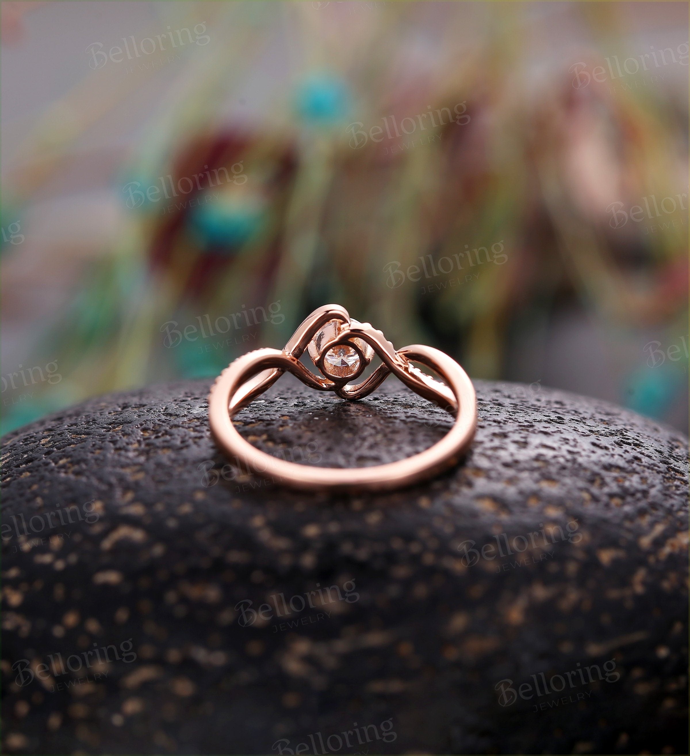 Art deco engagement ring Vintage antique moissanite halo diamond rose gold Unique wedding   Jewelry birthstone Anniversary wedding ring