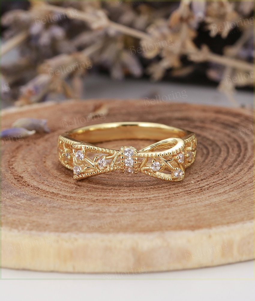 Diamond engagement ring  unique 14K yellow Gold vintage round cut Art Deco  wedding ring  Promise Anniversary wedding ring