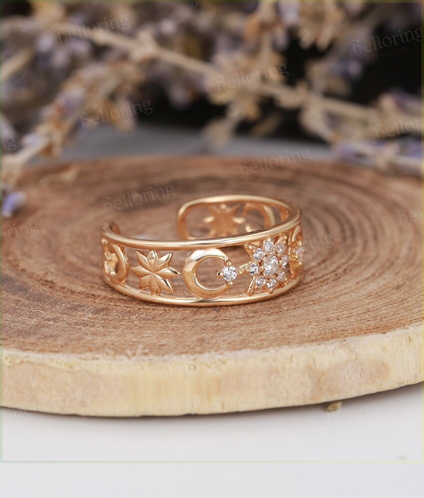 Diamond wedding band  14K rose Gold vintage round cut Art Deco unique diamond wedding ring   Promise Anniversary wedding ring