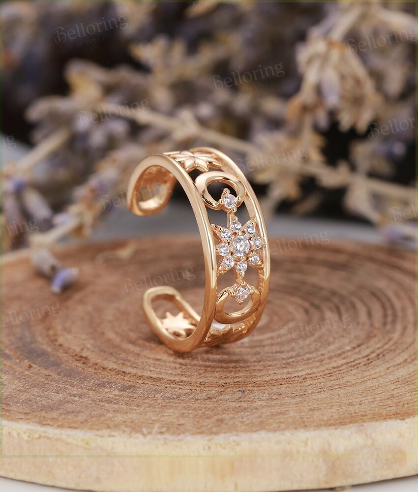 Diamond wedding band  14K rose Gold vintage round cut Art Deco unique diamond wedding ring   Promise Anniversary wedding ring