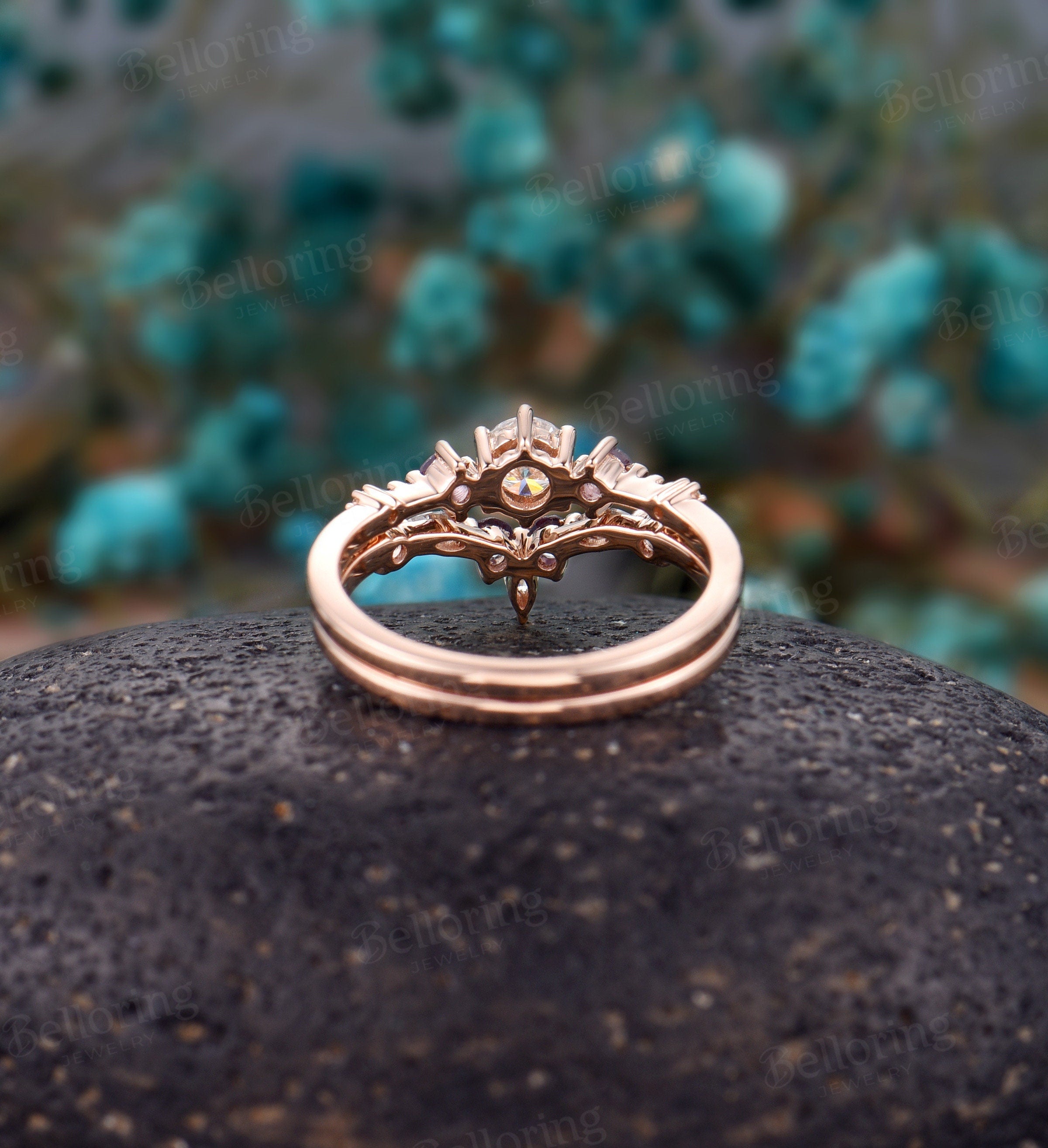 Moissanite engagement ring set dainty vintage 5 stone ring prong set  alexandrite ring antique art deco Jewelry Anniversary wedding ring