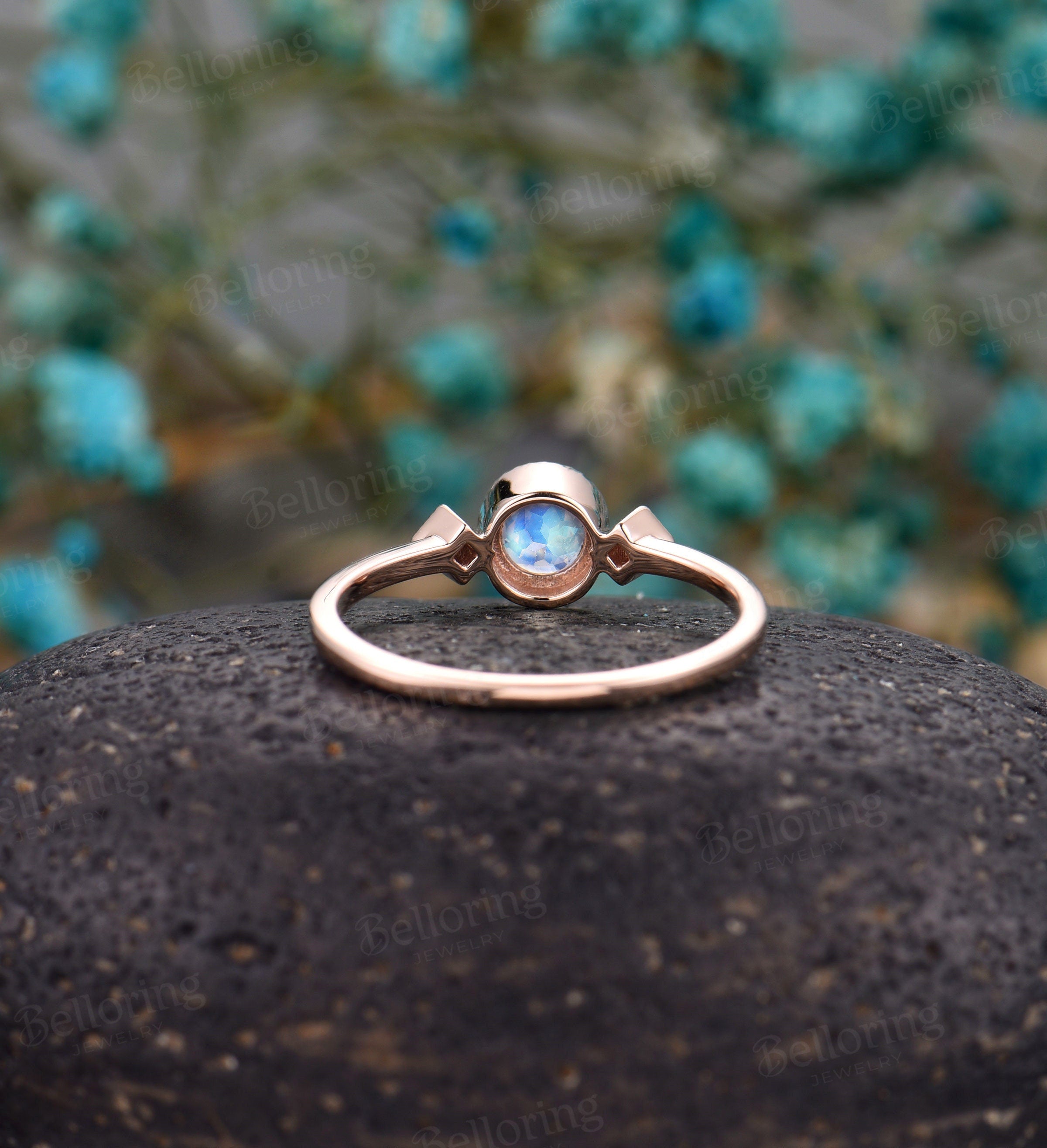 Moonstone engagement ring rose gold  diamond unique wedding milgrain Delicate vintage anniversary wedding ring wedding ring