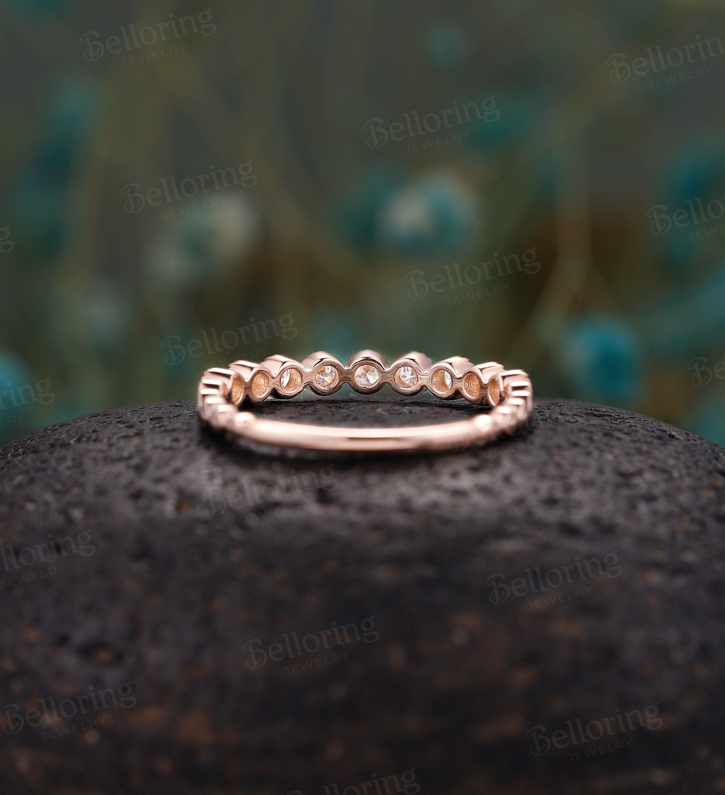 Half eternity Moissanite/Diamond wedding band, vintage rose gold  wedding ring, milgrain antique unique bridal ring,Promise Matching band