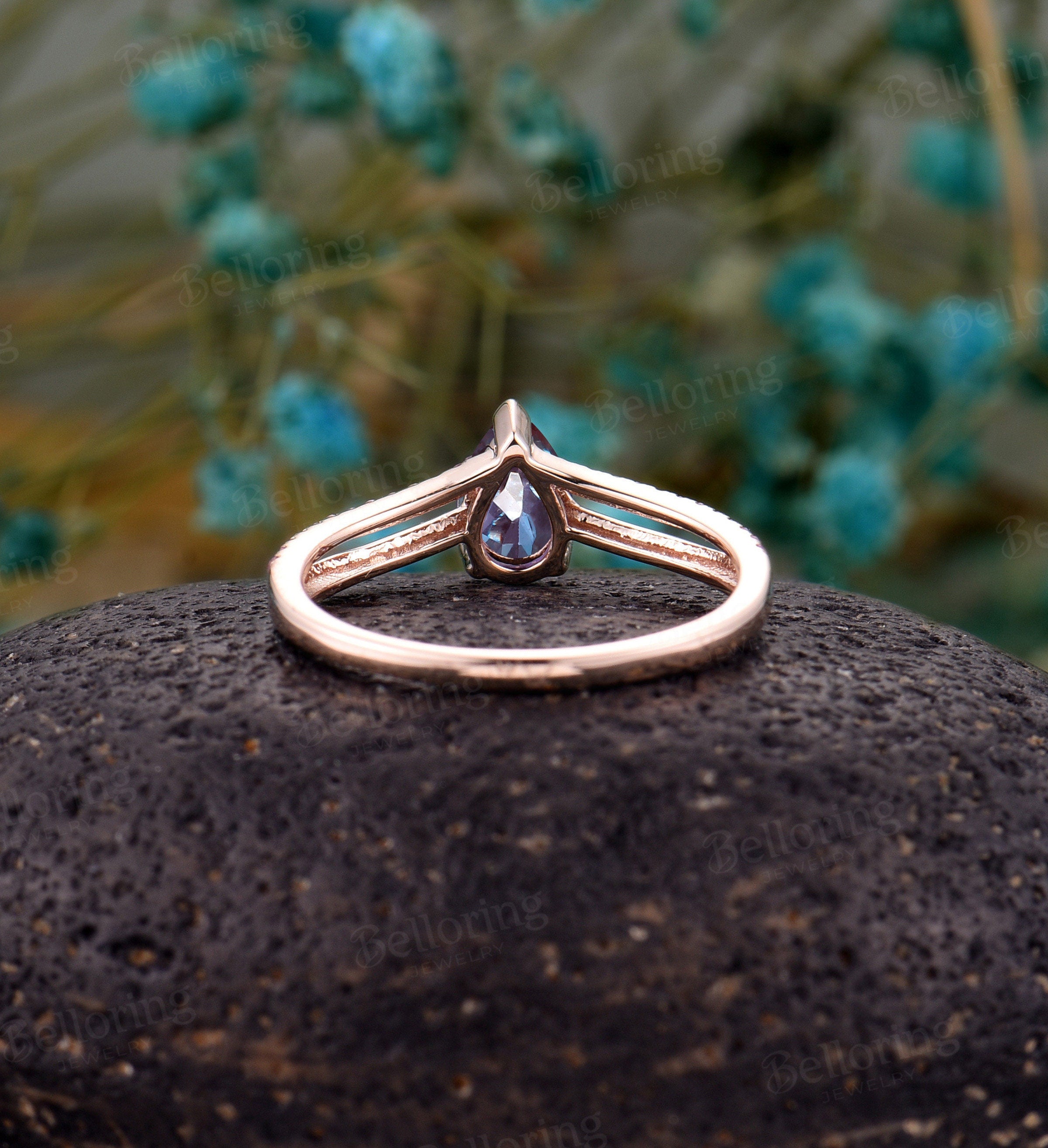 Alexandrite engagement ring pear shaped vintage pink sapphire Wedding ring half eternity antique promise curved band unique stacking rings