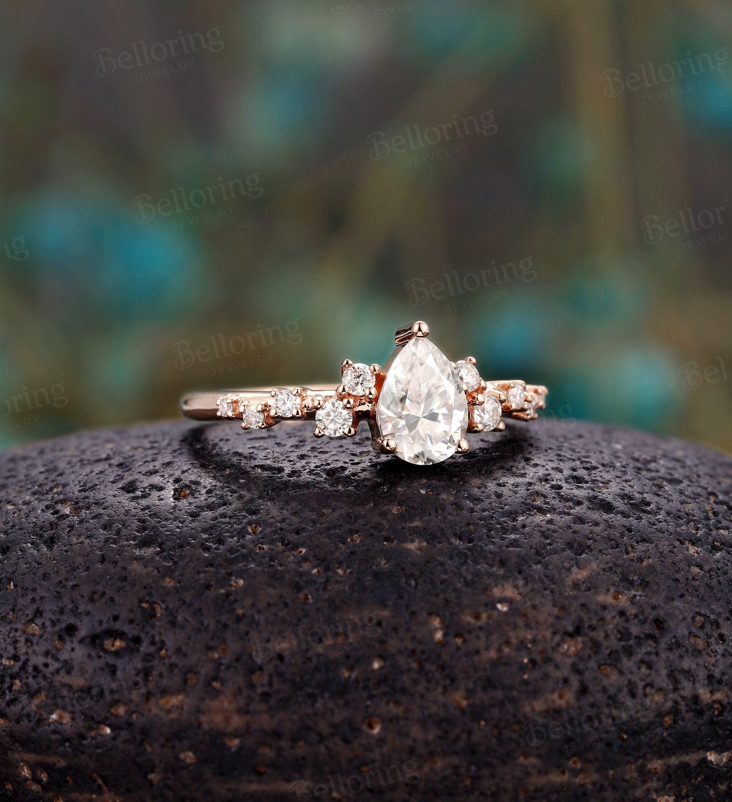 Moissanite engagement ring pear shaped vintage rose gold unique prong set Wedding  antique Jewelry promise Anniversary wedding ring