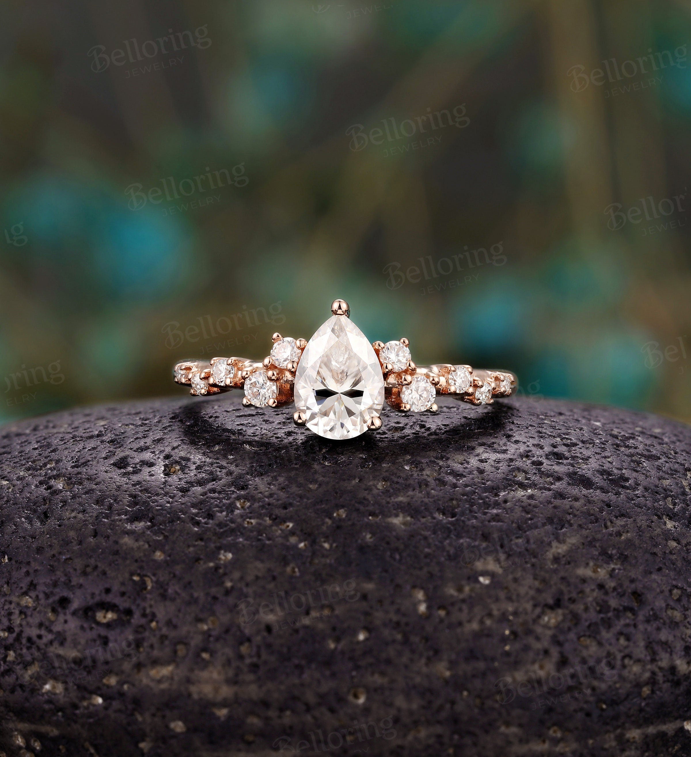 Moissanite engagement ring pear shaped vintage rose gold unique prong set Wedding  antique Jewelry promise Anniversary wedding ring